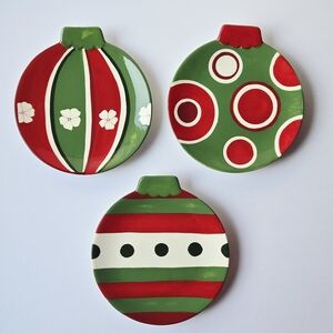 At Home America Christmas Ornament Plate Set of 3 Small Ceramic Dish Desert